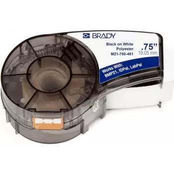 Brady M21-750-461 B-461 Polyester Continuous Label Tape, Black on White, 19.05 mm x 6.4 m, Permanent Adhesive 110933