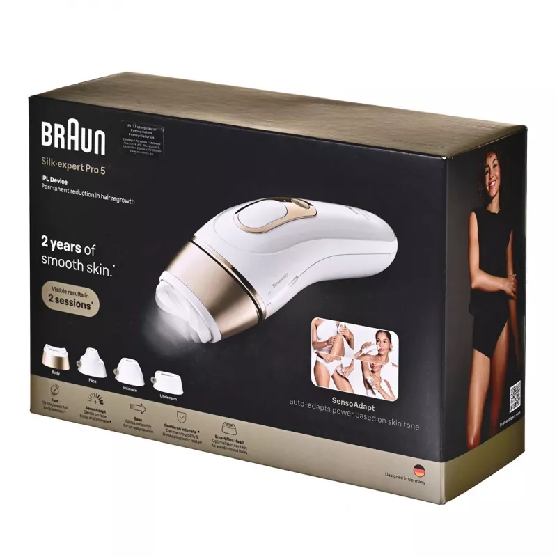 Braun IPL Hair Removal Device PL5431 with SensoAdapt Skin Tone Sensor, 400,000 Flashes, 10 Intensity Levels, Corded, White