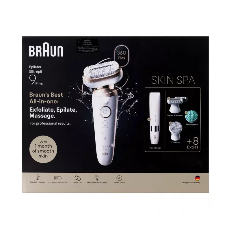 Braun Silk-épil 9 3D SES9-481 Wet & Dry Cordless Epilator with 40 Tweezers, SensoSmart, Smartlight, Trimmer, White/Rose Gold
