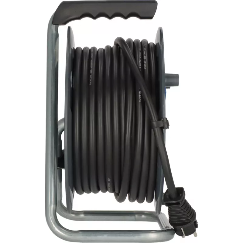 Brennenstuhl 30m IP44 Cable Reel H07RN-F 3G2.5 with 3 Type E Sockets, Thermal Cut-Out, Blue Cable, Black Reel