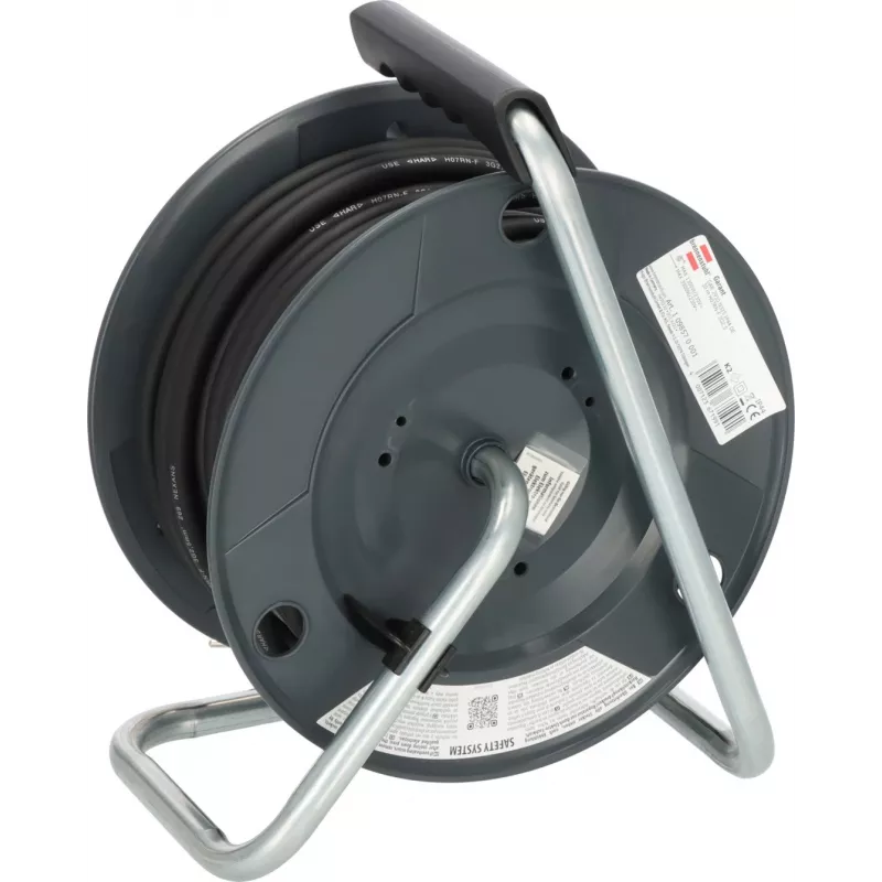Brennenstuhl 30m IP44 Cable Reel H07RN-F 3G2.5 with 3 Type E Sockets, Thermal Cut-Out, Blue Cable, Black Reel
