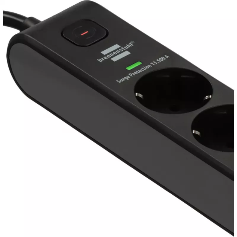 BRENNENSTUHL 6-Way Power Strip with 1x USB-C, 1x USB-A, Surge Protection 13,500A, 2m Cable, Black/Anthracite