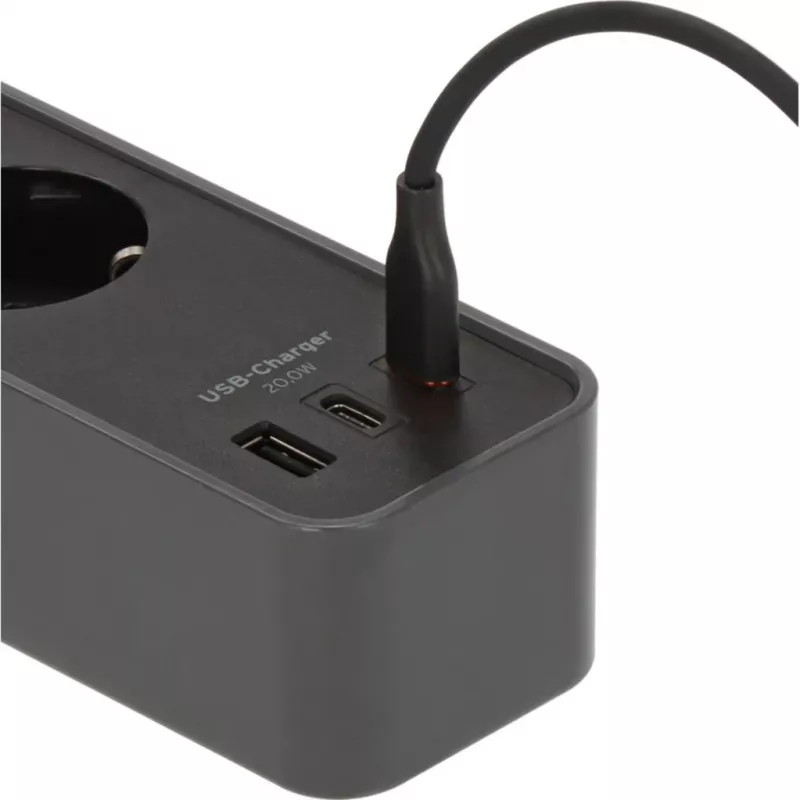 Brennenstuhl Ecolor Power Strip 4-Way with 2x USB-C, 1x USB-A, 1.5m Cable, Safety Switch, Black/Anthracite