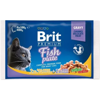 BRIT Premium Cat Fish Plate - Wet Cat Food, Fillets in Gravy, 4 x 100 g Pouches