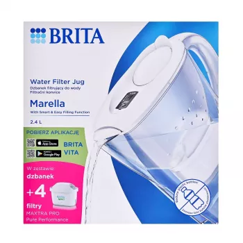 Brita Marella+ Water Filter Jug with 4 Maxtra Pro Cartridges, 2.4 L, White