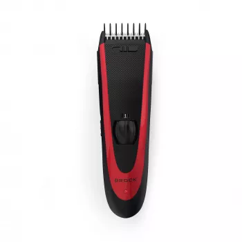 Brock BHC 2001 Hair Clipper, Black/Red, Corded, Stainless Steel Blades, 4 Comb Attachments (3-12 mm), Adjustable Taper Lever