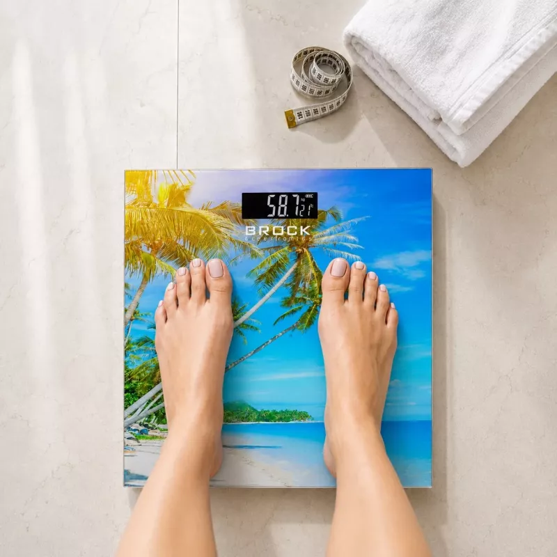 Brock BS 001 Digital Bathroom Scale with Tempered Glass Platform, 180 kg Capacity, 100 g Precision, Step-On Technology, 2xAAA Batteries Included