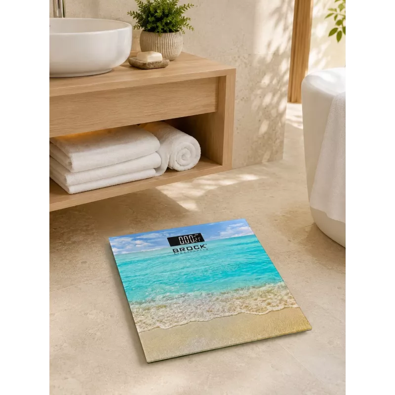 Brock BS 002 Digital Bathroom Scale with Tempered Glass Platform, 180 kg Capacity, Blue Backlight LCD, Batteries Included