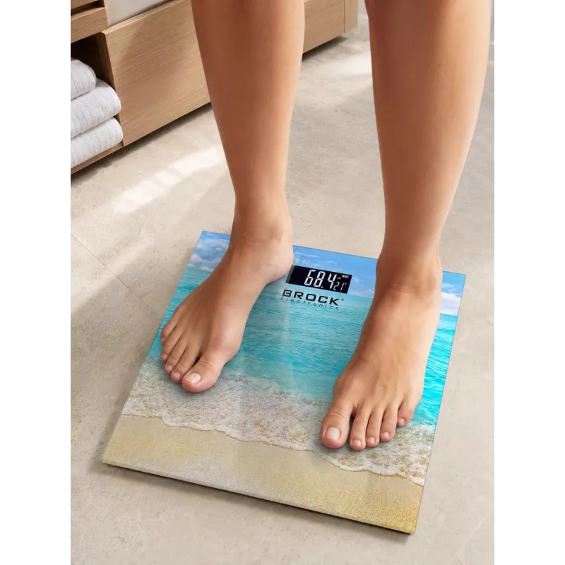 Brock BS 002 Digital Bathroom Scale with Tempered Glass Platform, 180 kg Capacity, Blue Backlight LCD, Batteries Included