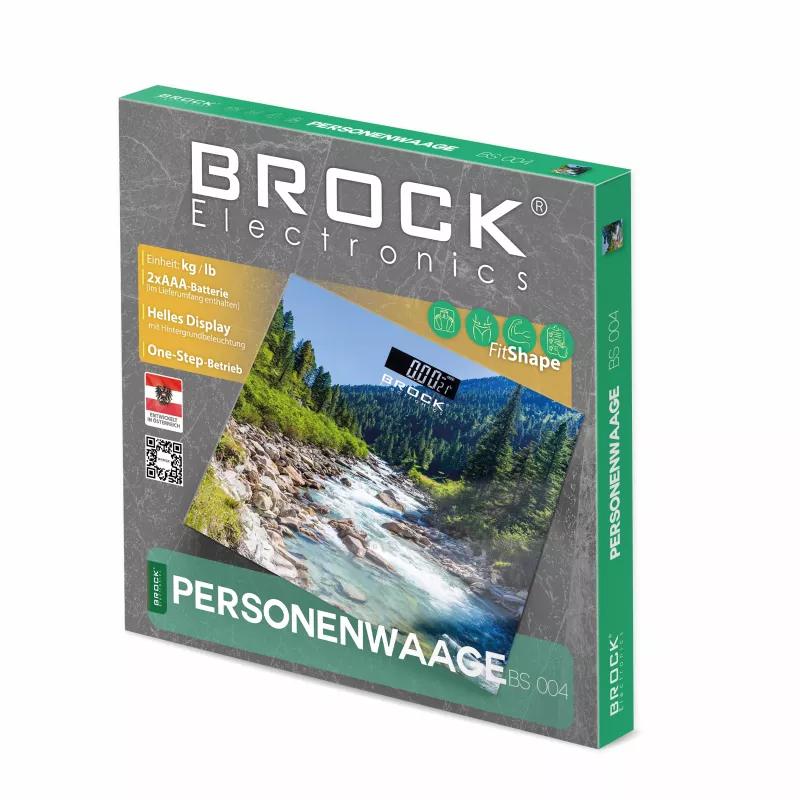 Brock BS 004 Digital Bathroom Scale with Tempered Glass Platform, 180 kg Capacity, 100 g Precision, Auto On/Off, 2x AAA Batteries Included