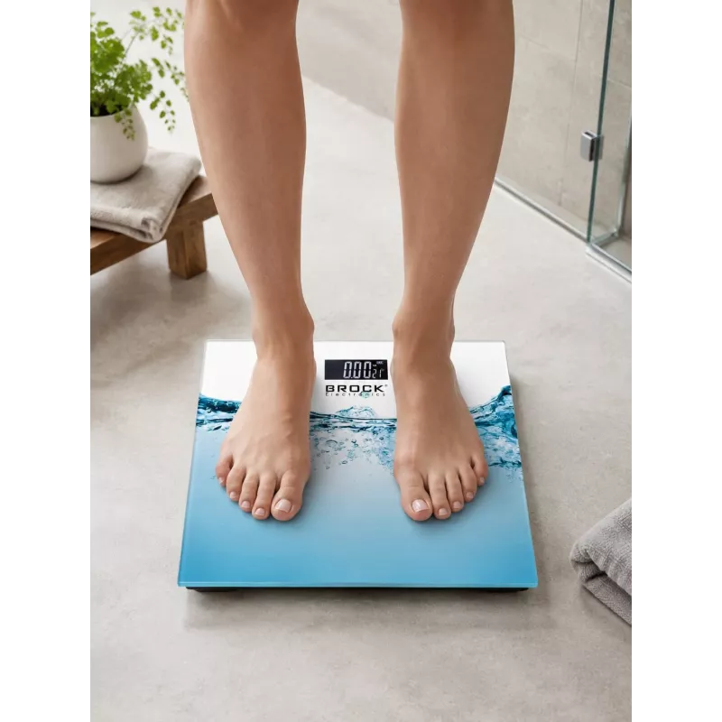 Brock BS 005 Digital Bathroom Scale with Tempered Glass Platform, 180 kg Capacity, 100 g Precision, Auto On/Off, Battery Included