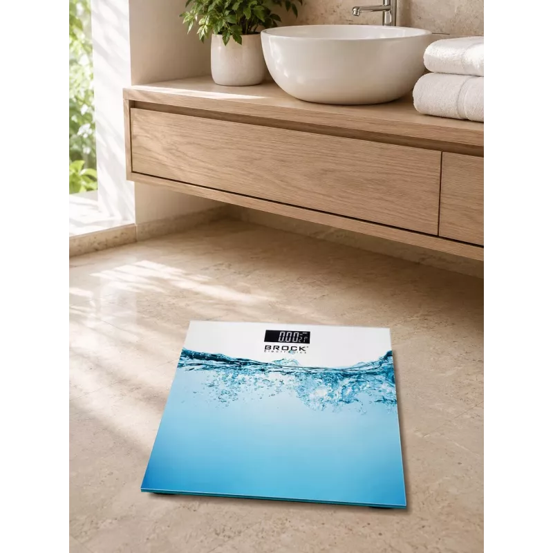 Brock BS 005 Digital Bathroom Scale with Tempered Glass Platform, 180 kg Capacity, 100 g Precision, Auto On/Off, Battery Included