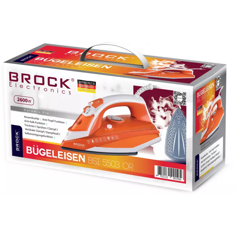 Brock BSI 5503 OR Steam Iron 2600W Ceramic Soleplate Orange
