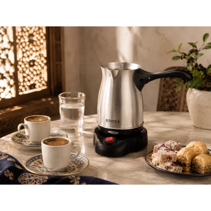 Brock ECP 105 Electric Turkish Coffee Maker, 300 ml, 800 W, Black & Stainless Steel, 4 Cups, Cordless with 360° Base