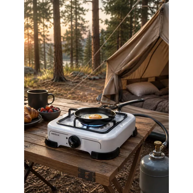 Brock GS 001 W Single Burner Gas Stove, 1.5 kW, Manual Ignition, Enamel Steel, White