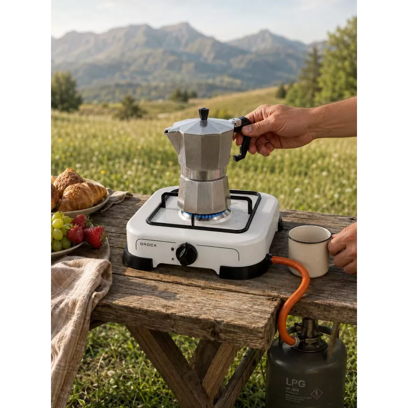 Brock GS 001 W Single Burner Gas Stove, 1.5 kW, Manual Ignition, Enamel Steel, White
