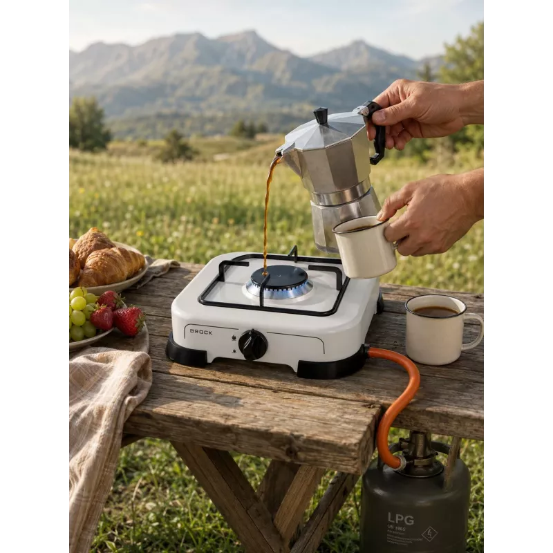 Brock GS 001 W Single Burner Gas Stove, 1.5 kW, Manual Ignition, Enamel Steel, White
