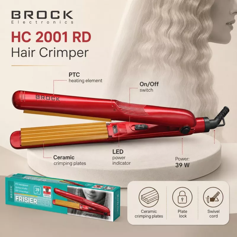 Brock HC 2001 RD Ceramic Hair Crimper 25W Red