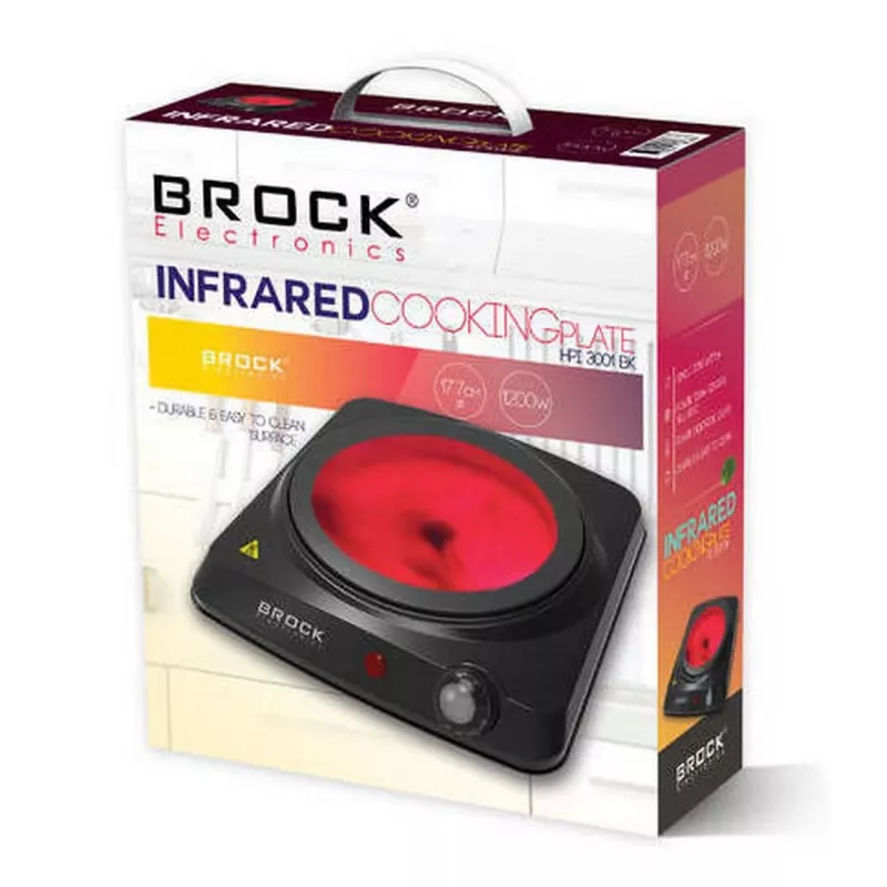 Brock HPI 3001 BK 1500W Single Electric Hot Plate with Cast Iron Plate and Adjustable Thermostat, Black