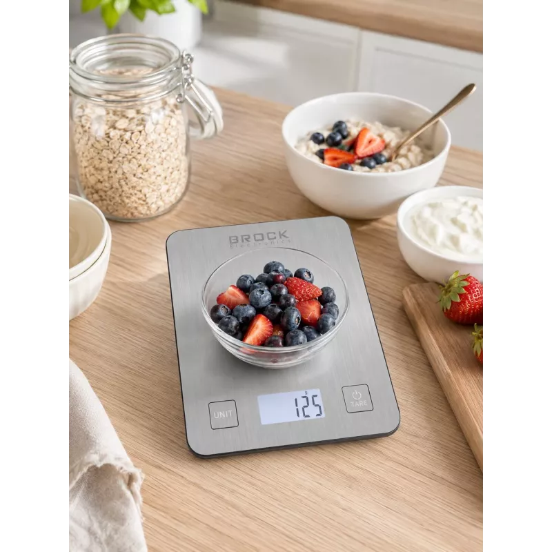 Brock SKS 1009 Digital Kitchen Scale with LED Display, 5 kg Capacity, 1 g Precision, Tempered Glass Platform, Black