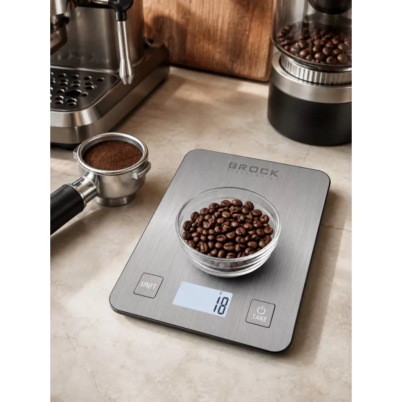 Brock SKS 1009 Digital Kitchen Scale with LED Display, 5 kg Capacity, 1 g Precision, Tempered Glass Platform, Black