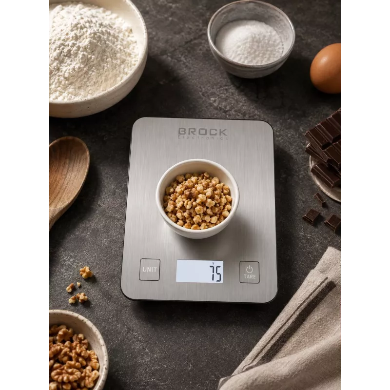 Brock SKS 1009 Digital Kitchen Scale with LED Display, 5 kg Capacity, 1 g Precision, Tempered Glass Platform, Black