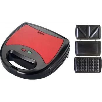 Brock SSM 2003 RD 3-in-1 Sandwich Maker, Waffle Maker and Grill, 750 W, Black/Red