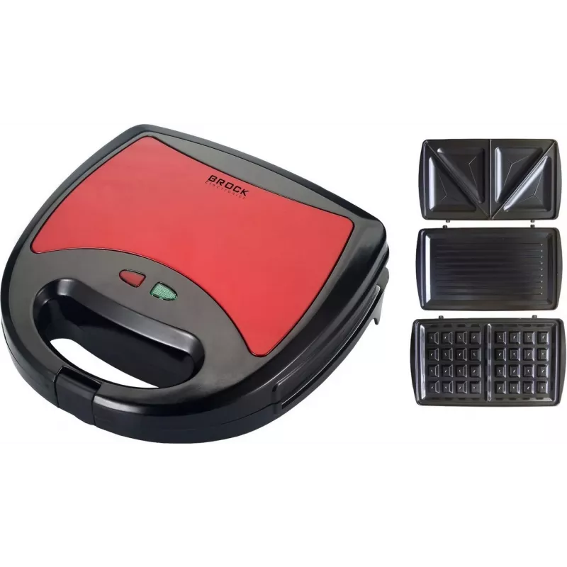 Brock SSM 2003 RD 3-in-1 Sandwich Maker, Waffle Maker and Grill, 750 W, Black/Red
