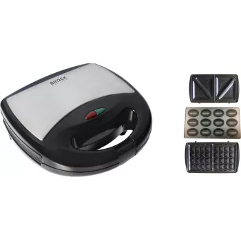 Brock SSM 2004 SS 3-in-1 Sandwich, Waffle & Nutlet Maker, 750W, Black/Steel