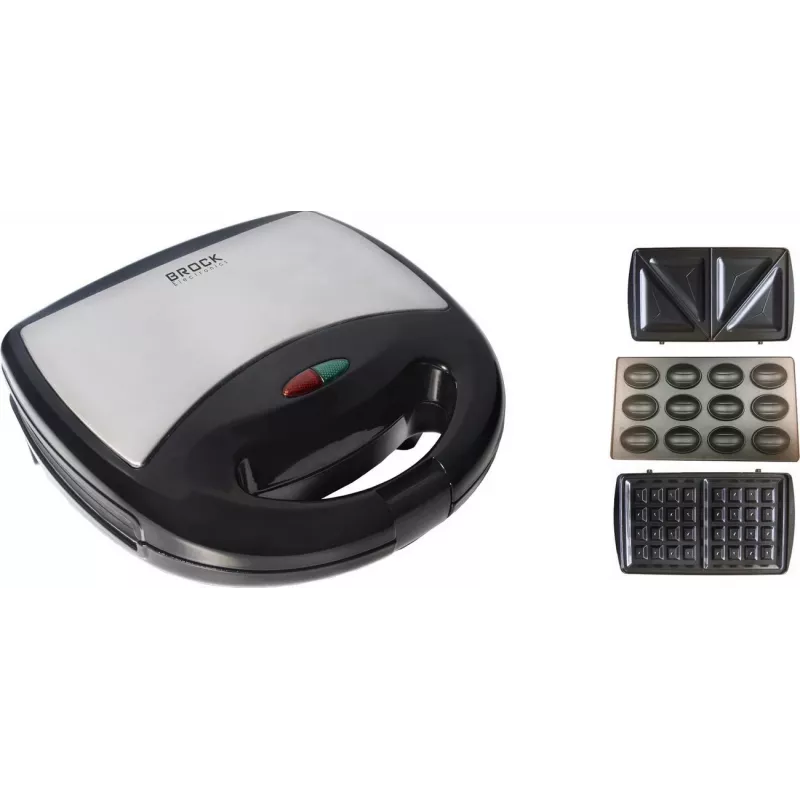 Brock SSM 2004 SS 3-in-1 Sandwich, Waffle & Nutlet Maker, 750W, Black/Steel
