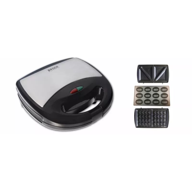 Brock SSM 2004 SS 3-in-1 Sandwich, Waffle & Nutlet Maker, 750W, Black/Steel