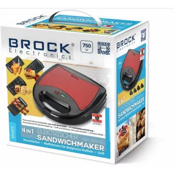 Brock SSM 6004 RD 4-in-1 Sandwich/Nutlet/Waffle Maker and Grill 750 W, Red