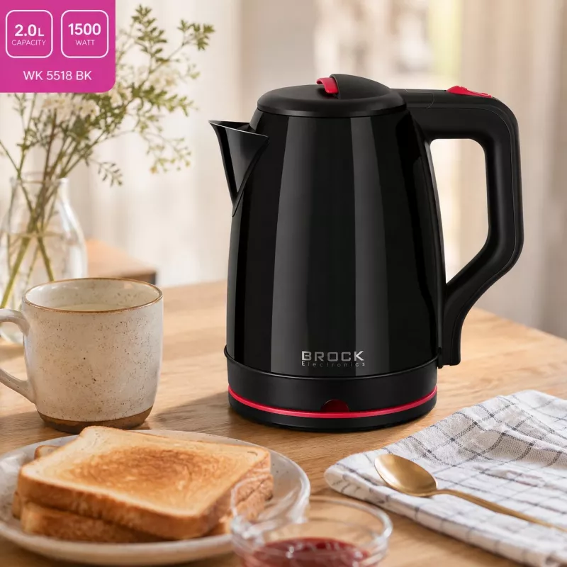 Brock WK 5518 BK Electric Kettle 2.0L 1500W Black with 360° Cordless Base