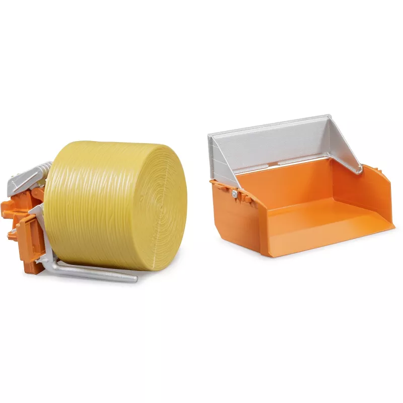 BRUDER 02353 Three-Way Tipping Trailer with Loading Box and Forks, 1:16 Scale, Green/Grey