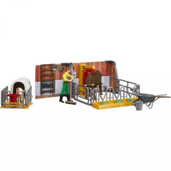 BRUDER bworld Cow and Calf Stable with Farmer (multi-coloured)