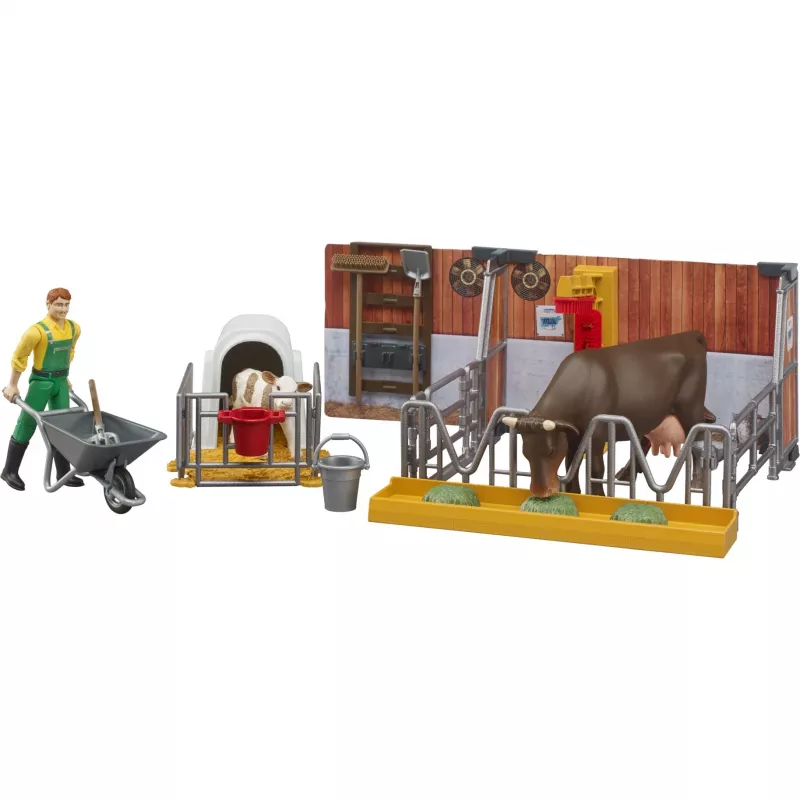 BRUDER bworld Cow and Calf Stable with Farmer (multi-coloured)