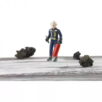 BRUDER bworld Firefighter with Accessories (Blue/Yellow) 1:16 Scale Action Figure
