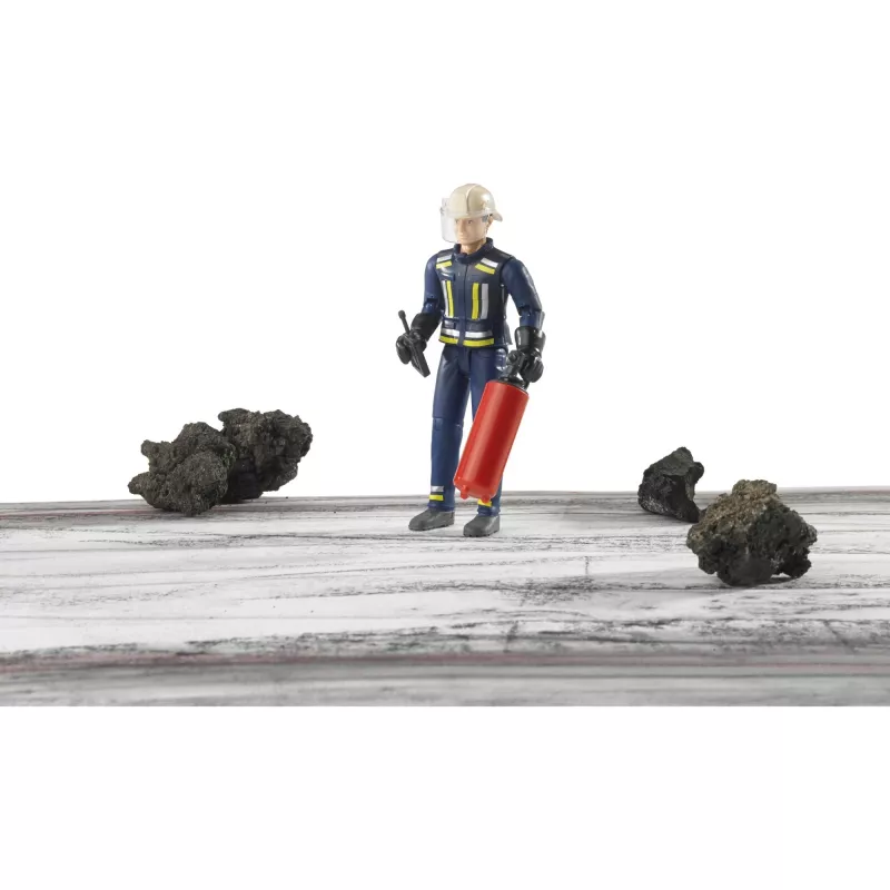 BRUDER bworld Firefighter with Accessories (Blue/Yellow) 1:16 Scale Action Figure