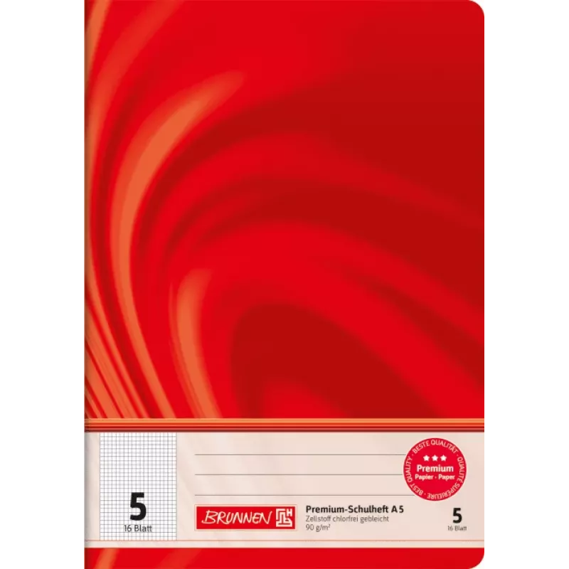 BRUNNEN School Notebook Vivendi Lineatur 5 Squared Without Margin A4 16 Sheets 32 Pages 80 gsm White Paper Stapled Cardboard Cover Assorted Colours