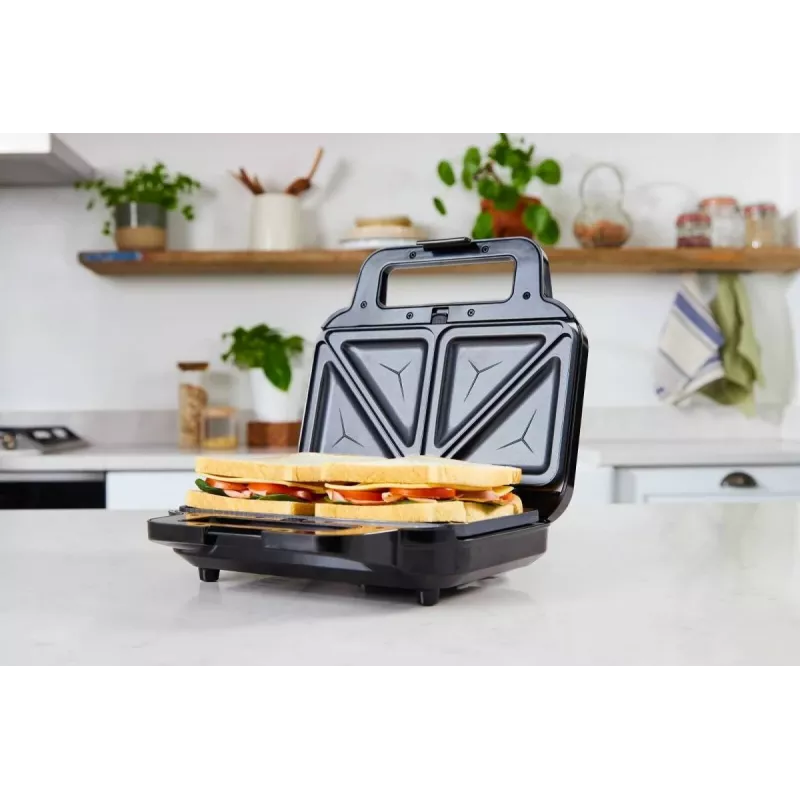 BRV VST098X 3-in-1 Sandwich Maker, Waffle Maker & Grill, 850 W, DuraCeramic Non-Stick Plates, Black/Silver
