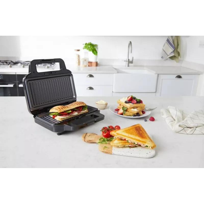 BRV VST098X 3-in-1 Sandwich Maker, Waffle Maker & Grill, 850 W, DuraCeramic Non-Stick Plates, Black/Silver