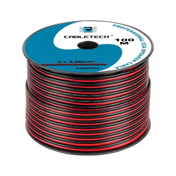 CABLETECH CCA Speaker Cable 2.5mm Black-Red 2-Core Flat Twin Bulk Reel