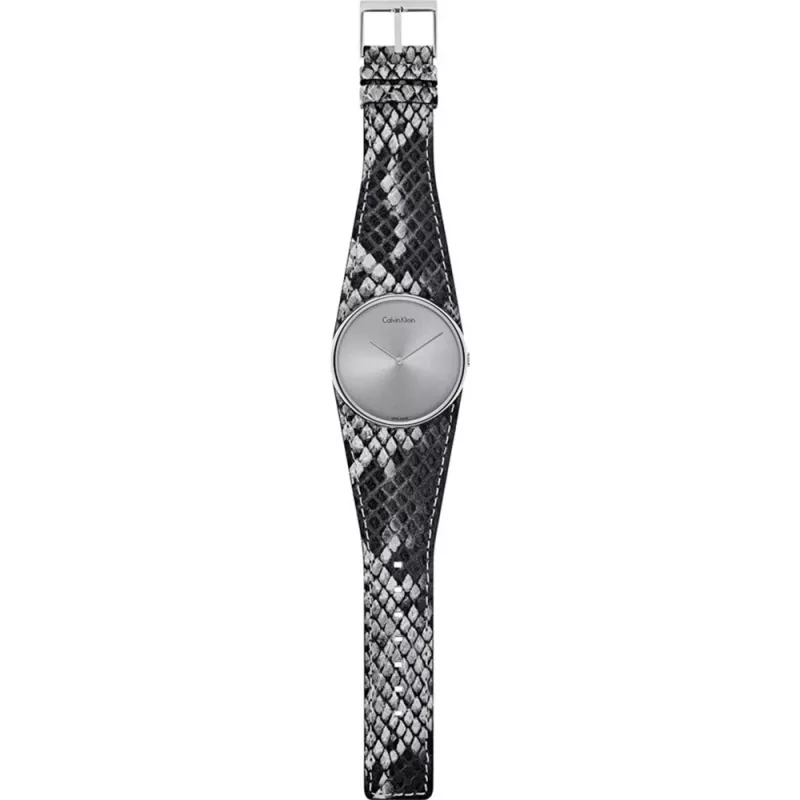 CALVIN KLEIN K5V231Q4 Women's Watch 39mm Quartz Stainless Steel Rose Gold PVD Leather Black