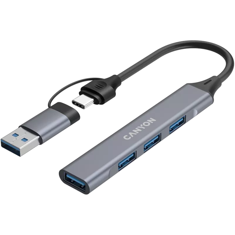 CANYON DS-02 4-in-1 USB-C Hub with 4K HDMI, 100W PD, USB-A 3.0 & 2.0, Space Grey
