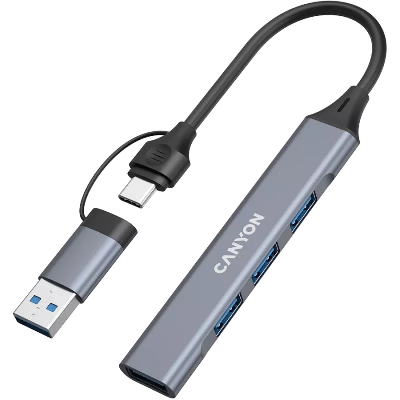 CANYON DS-02 4-in-1 USB-C Hub with 4K HDMI, 100W PD, USB-A 3.0 & 2.0, Space Grey