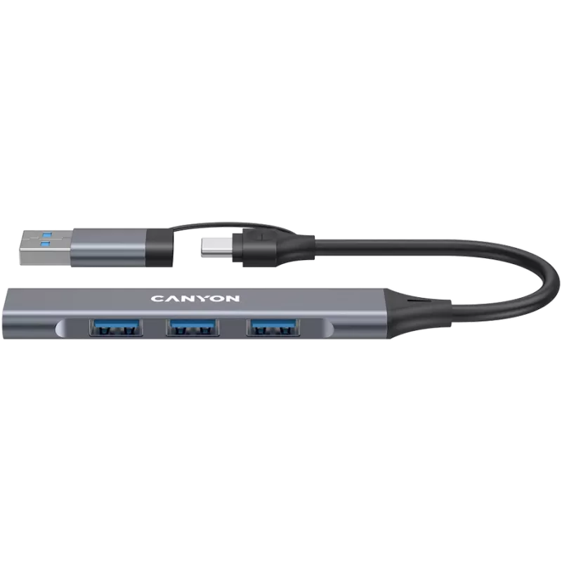 CANYON DS-02 4-in-1 USB-C Hub with 4K HDMI, 100W PD, USB-A 3.0 & 2.0, Space Grey