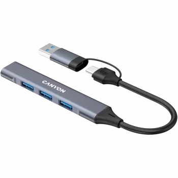 CANYON DS-02 4-in-1 USB-C Hub with 4K HDMI, 100W PD, USB-A 3.0 & 2.0, Space Grey