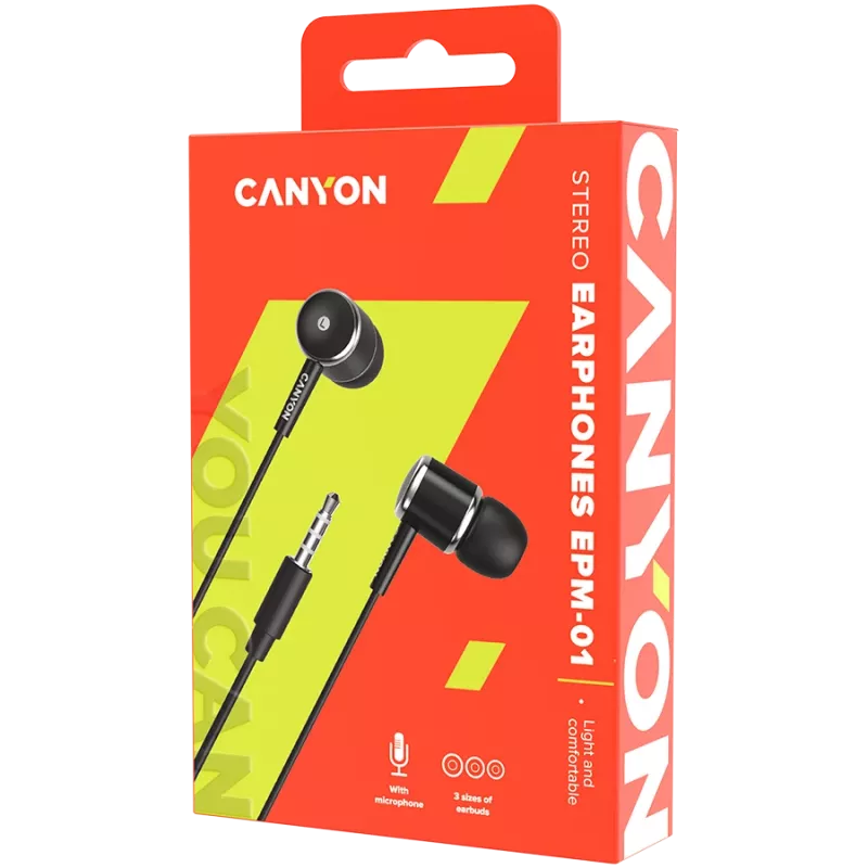 CANYON EPM-01 In-Ear Wired Headset with Microphone, 1.2m Cable, Black