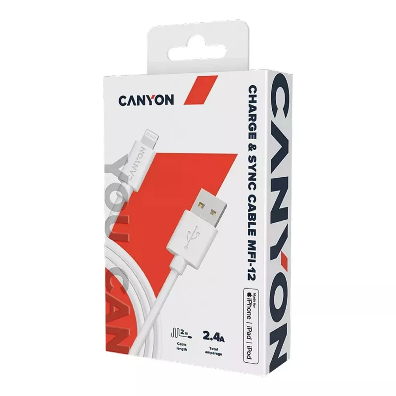 CANYON MFI-12 USB-A to Lightning Cable 2m White