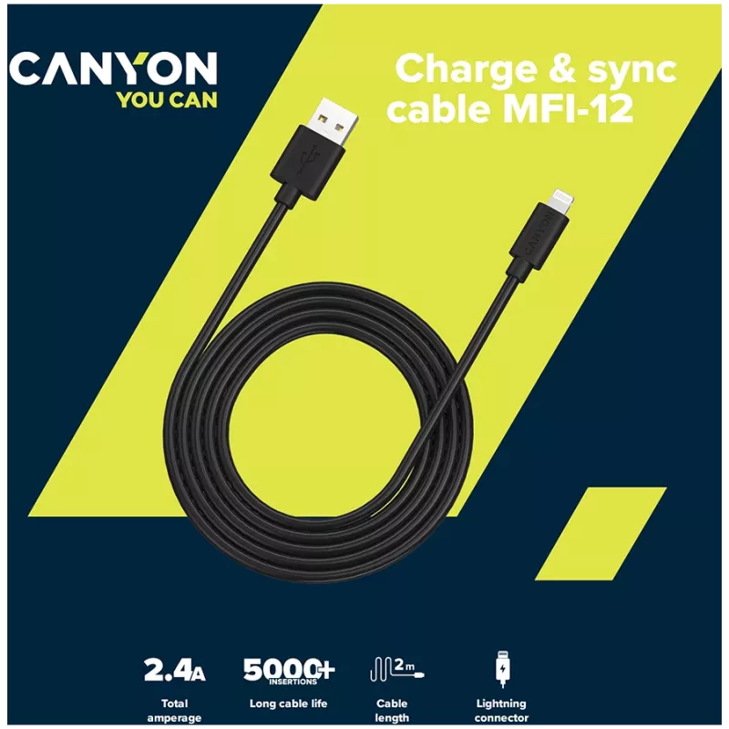 CANYON MFI-12 USB-A to Lightning Cable 2m White